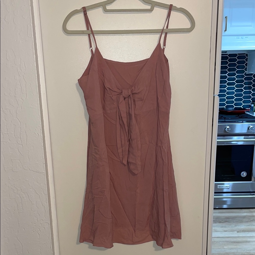 Elan Mauve Spaghetti Strap Mini Dress with Front Tie | M